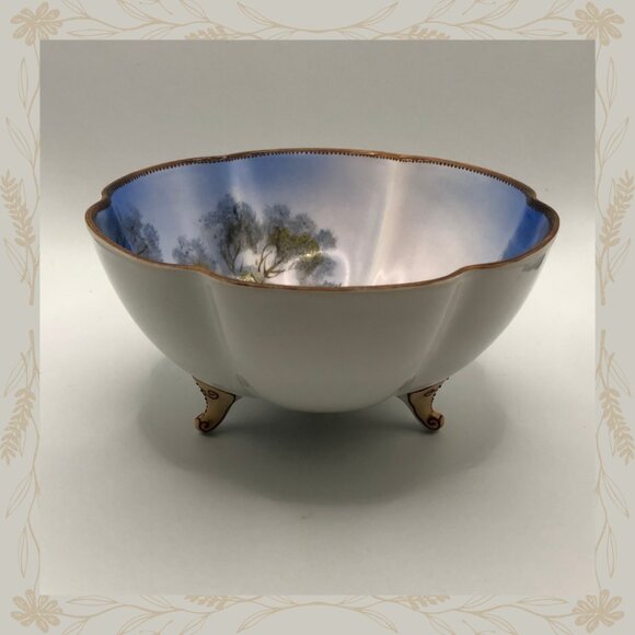 Vintage Hand Painted Footed Noritake Bowl with Swan on Lake - Picture 3 of 5